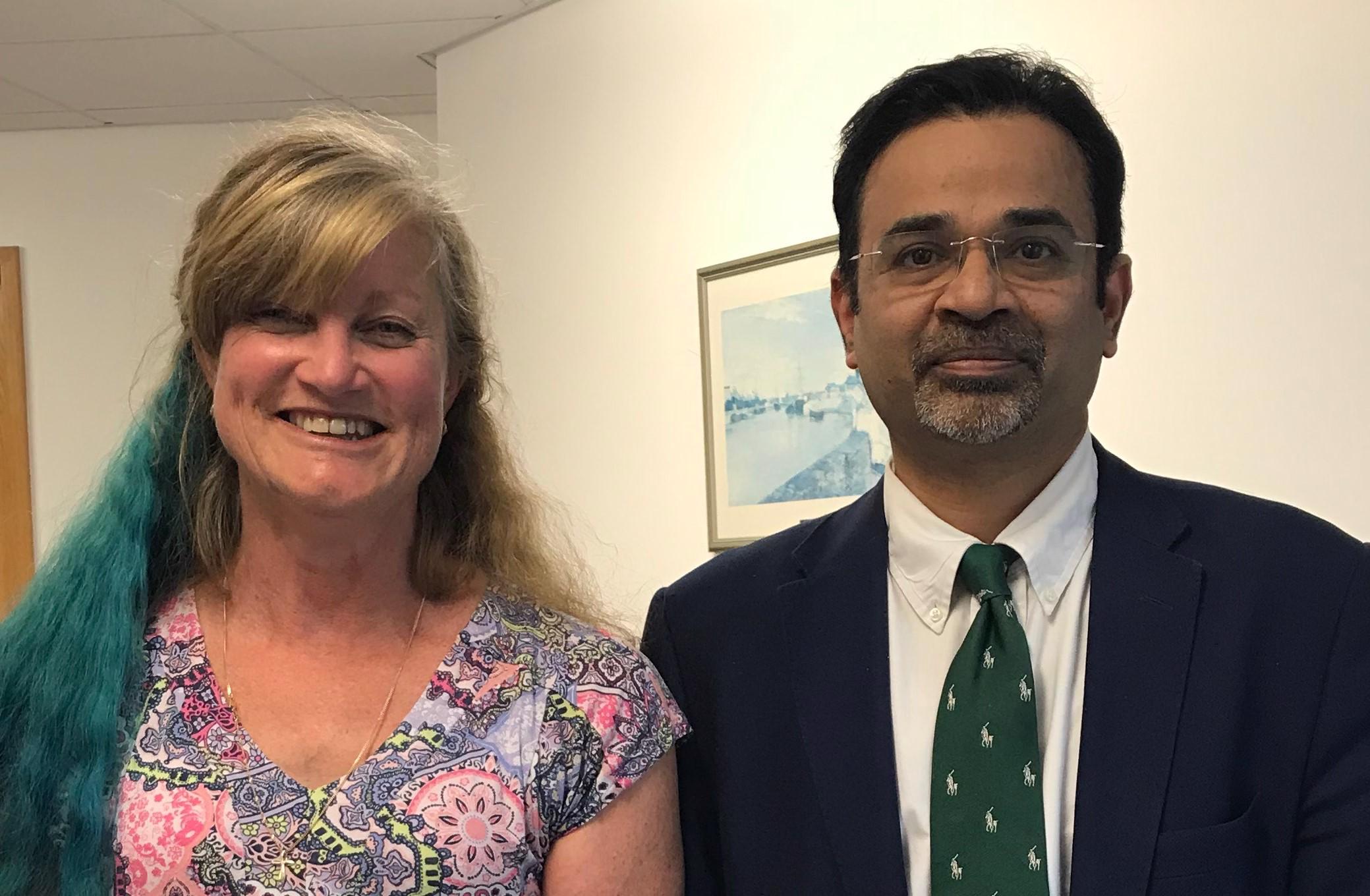 Alison Cameron, patient, with Mr Girish Vajramani, consultant neurosurgeon