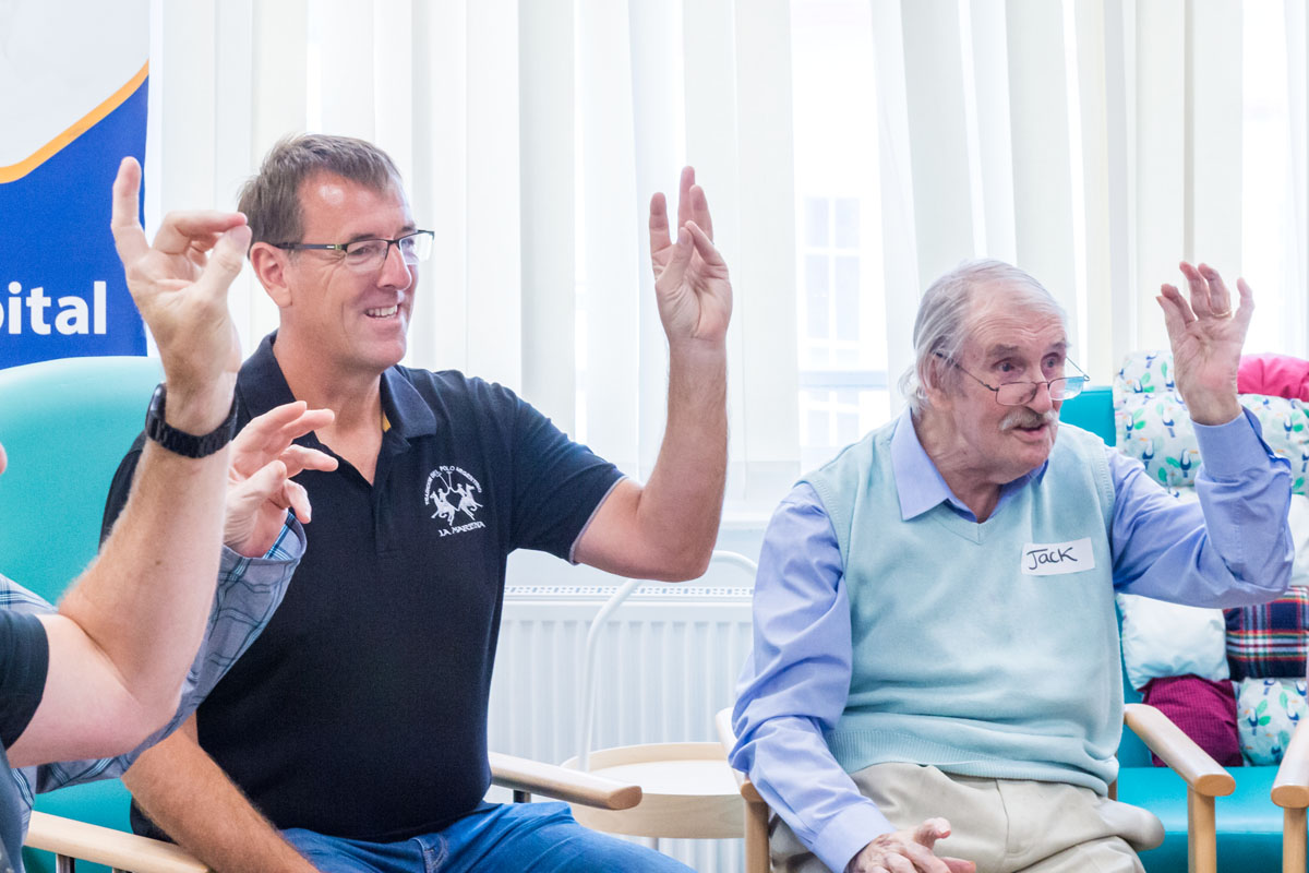 Matt Le Tissier with patients in the activity hub