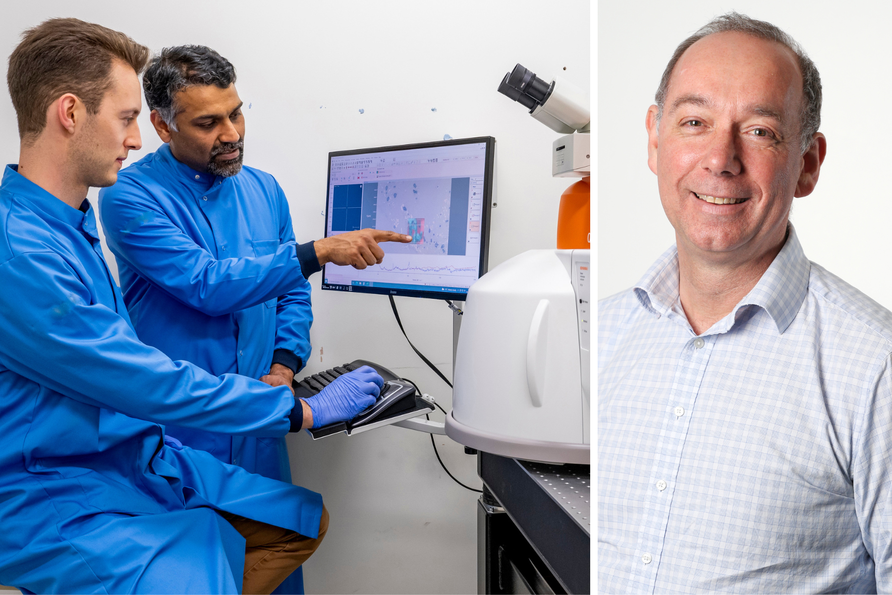 Professor Sumeet Mahajan and Dr Niall Hanrahan (left) and Professor Chris Kipps (right)