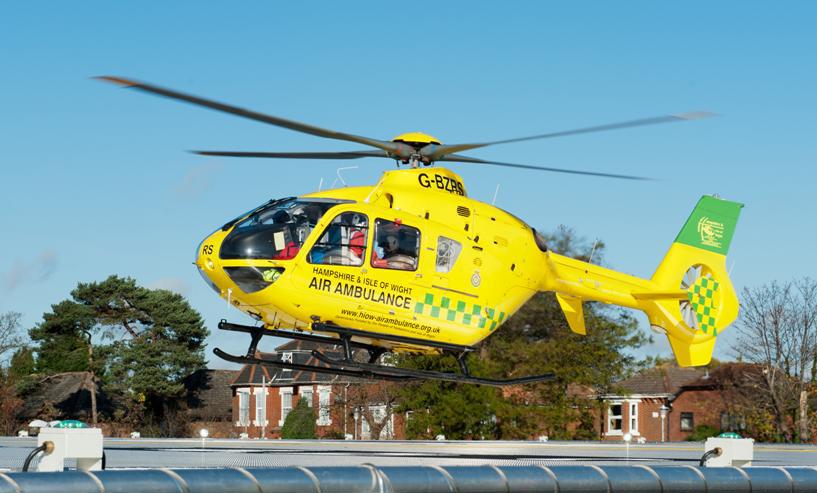 Air ambulance landing at Southampton General Hospital